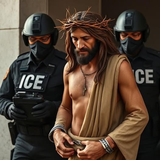 503574233_122103681818892301_1152922352797217694_n Jesus in handcuffs as he is detained by ICE